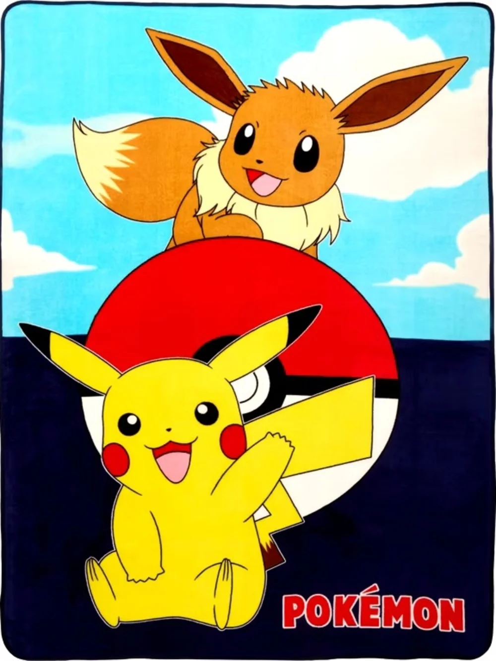 Pokemon Yellow, Red, Blue Blanket with Pikachu & Eevee and Pillowcase